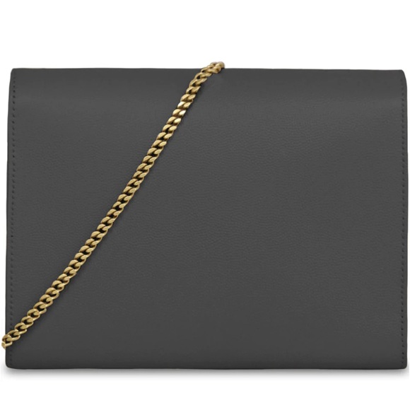 YSL CASSANDRA CHAIN WALLET IN GRAIN DE POUDRE EMBOSSED LEATHER NWOT - Picture 2 of 8